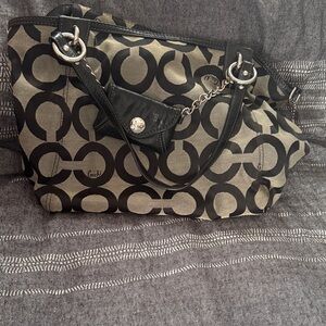 Coach Black and Tan Signature Shoulder Bag